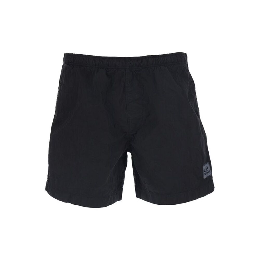 C.P. Company Men Black Swim Shorts With Logo On The Front In Tech Fabric Men
